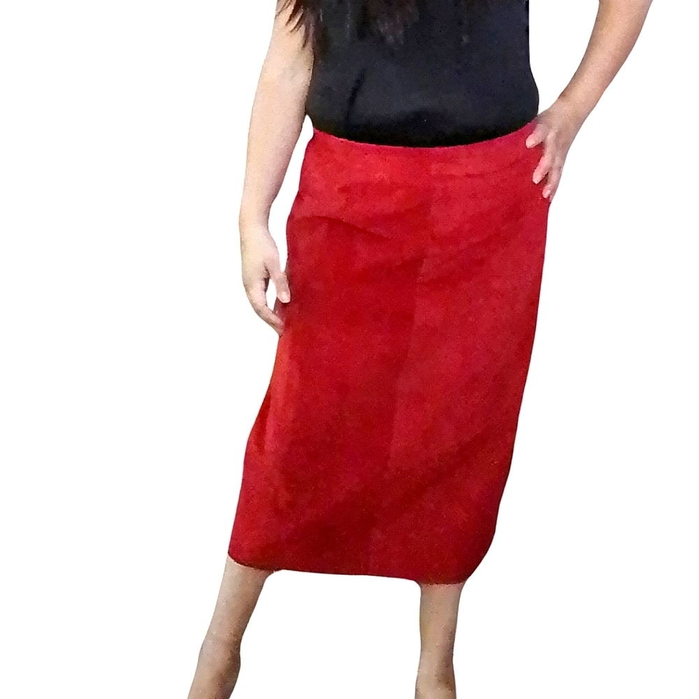 Danier Red Genuine Leather Midi Pencil Skirt Womens Size 12